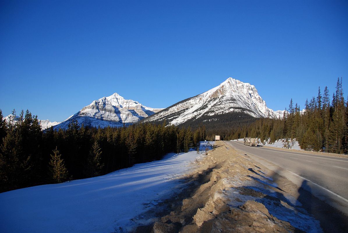 03 Mount Whymper And Boom Mountain Early Morning From Highway 93 Just After Castle Junction Driving To Radium In Winter